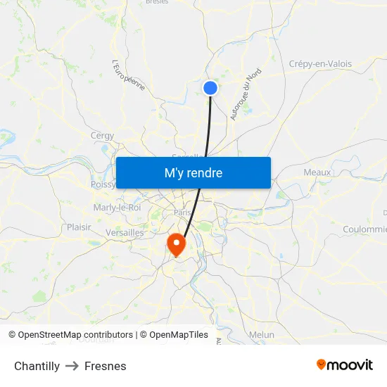 Chantilly to Fresnes map