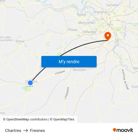Chartres to Fresnes map