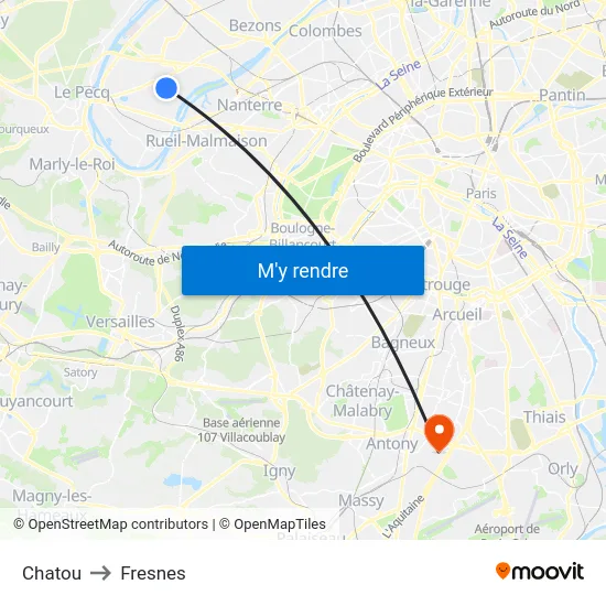 Chatou to Fresnes map