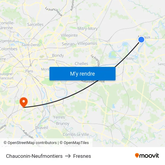 Chauconin-Neufmontiers to Fresnes map
