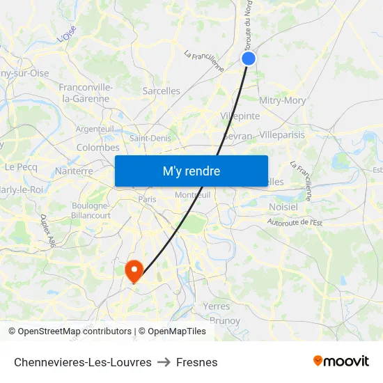 Chennevieres-Les-Louvres to Fresnes map