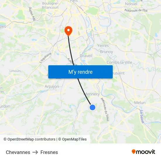 Chevannes to Fresnes map