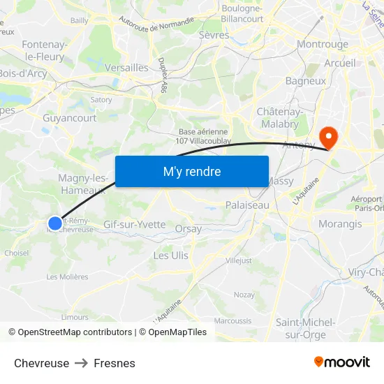 Chevreuse to Fresnes map