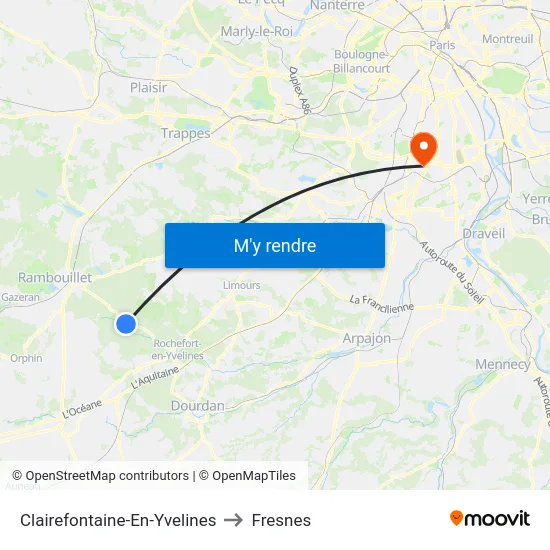 Clairefontaine-En-Yvelines to Fresnes map