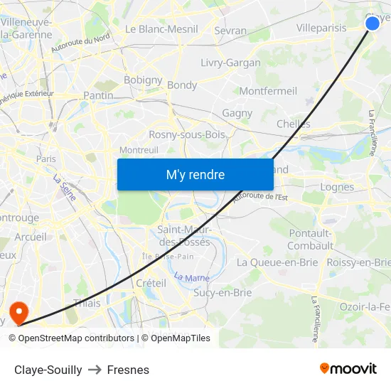 Claye-Souilly to Fresnes map