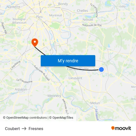 Coubert to Fresnes map