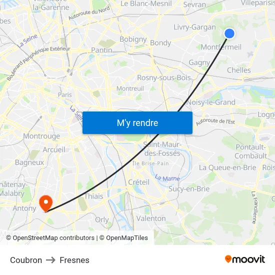 Coubron to Fresnes map