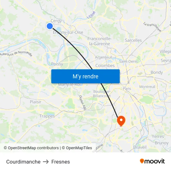 Courdimanche to Fresnes map