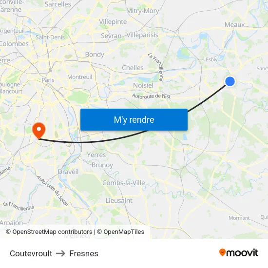 Coutevroult to Fresnes map