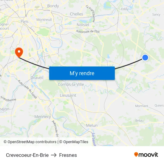 Crevecoeur-En-Brie to Fresnes map