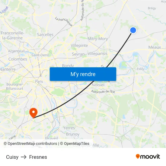 Cuisy to Fresnes map