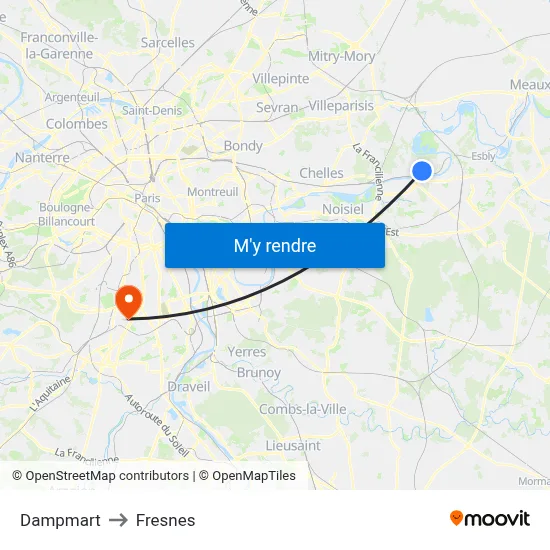 Dampmart to Fresnes map