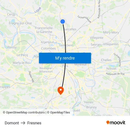 Domont to Fresnes map