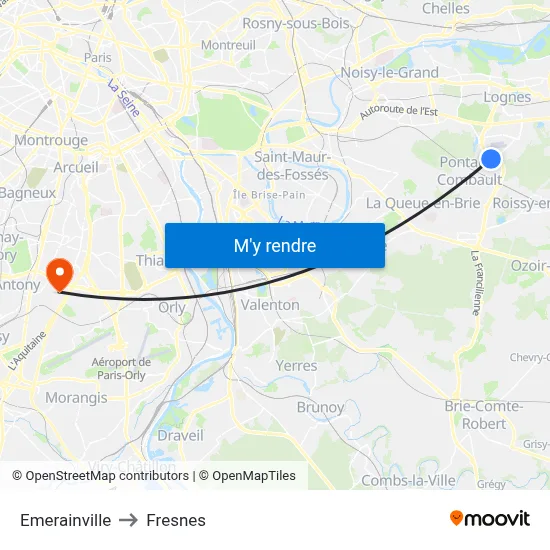 Emerainville to Fresnes map