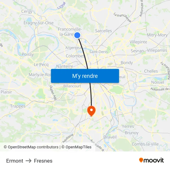 Ermont to Fresnes map
