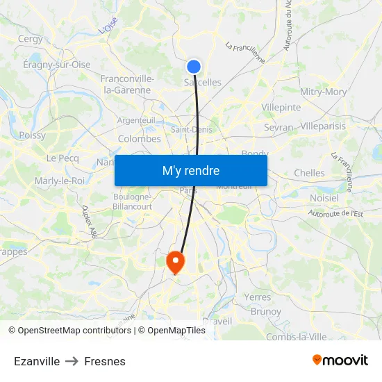 Ezanville to Fresnes map