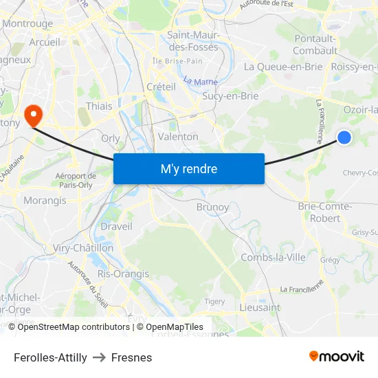 Ferolles-Attilly to Fresnes map