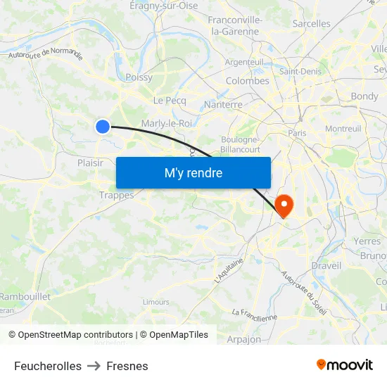 Feucherolles to Fresnes map