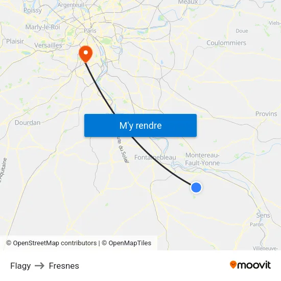 Flagy to Fresnes map