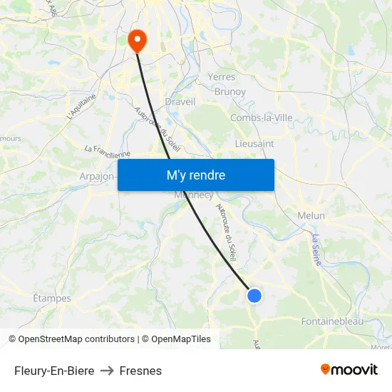 Fleury-En-Biere to Fresnes map