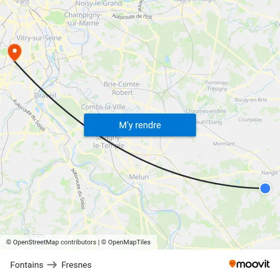 Fontains to Fresnes map