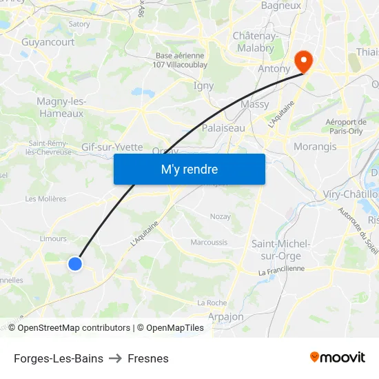 Forges-Les-Bains to Fresnes map