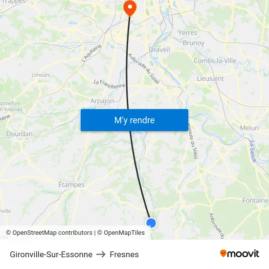 Gironville-Sur-Essonne to Fresnes map