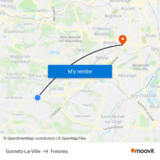 Gometz-La-Ville to Fresnes map