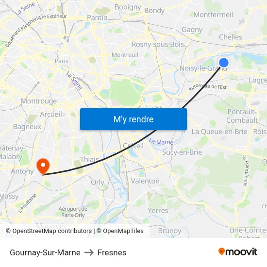 Gournay-Sur-Marne to Fresnes map