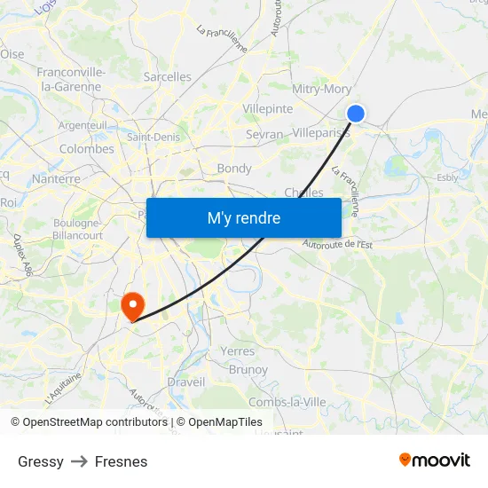 Gressy to Fresnes map