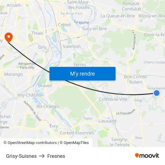 Grisy-Suisnes to Fresnes map