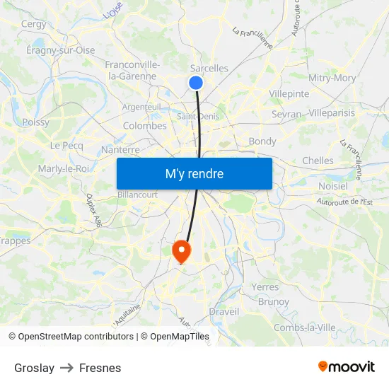 Groslay to Fresnes map