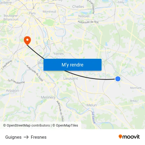 Guignes to Fresnes map