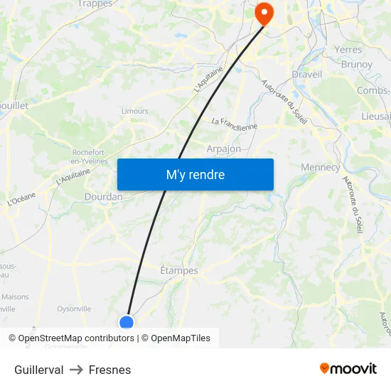 Guillerval to Fresnes map