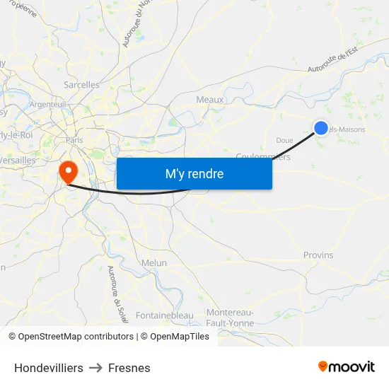 Hondevilliers to Fresnes map