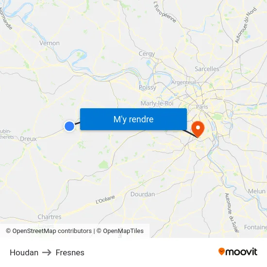 Houdan to Fresnes map