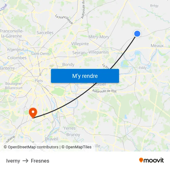Iverny to Fresnes map