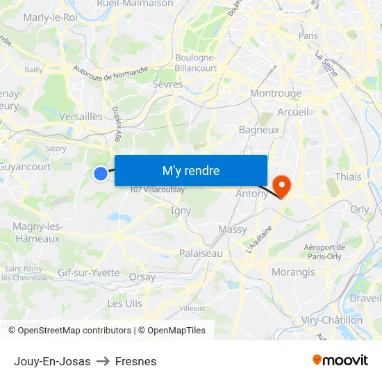 Jouy-En-Josas to Fresnes map