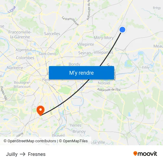Juilly to Fresnes map