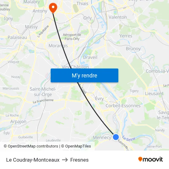 Le Coudray-Montceaux to Fresnes map