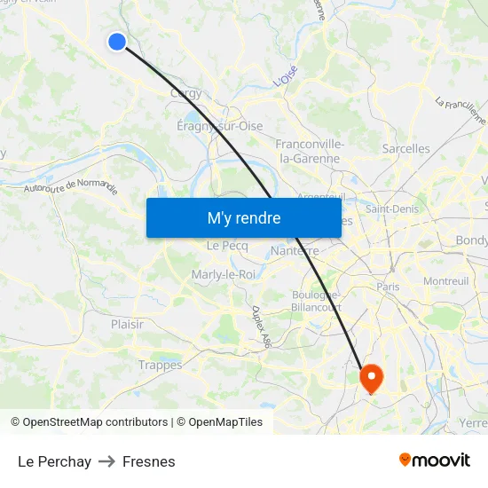 Le Perchay to Fresnes map