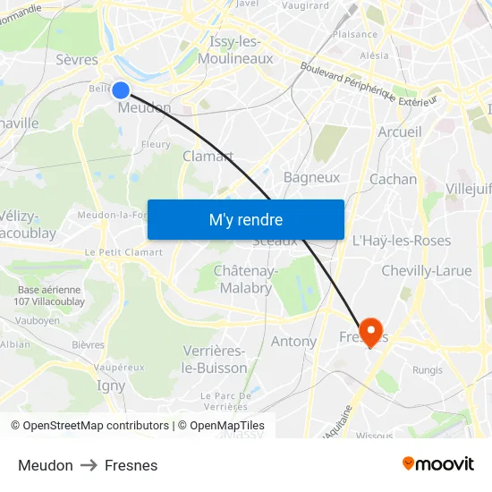Meudon to Fresnes map