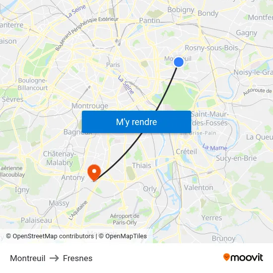 Montreuil to Fresnes map