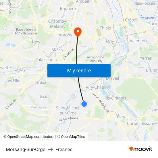 Morsang-Sur-Orge to Fresnes map