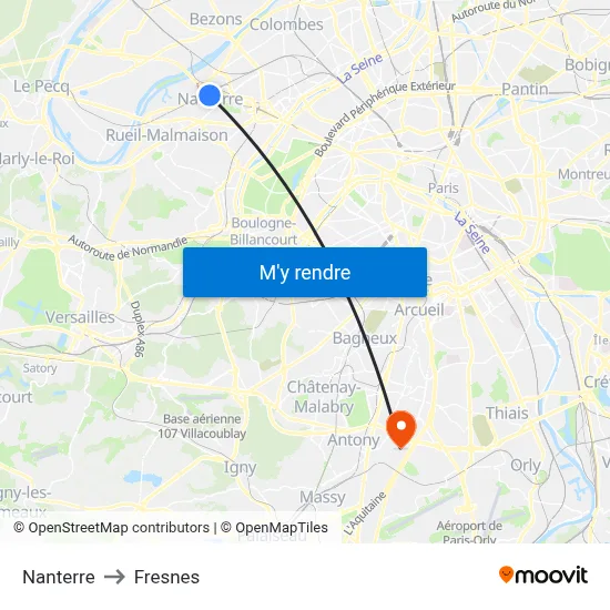 Nanterre to Fresnes map