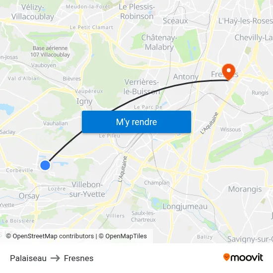 Palaiseau to Fresnes map