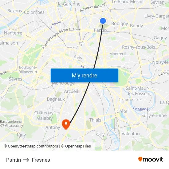 Pantin to Fresnes map