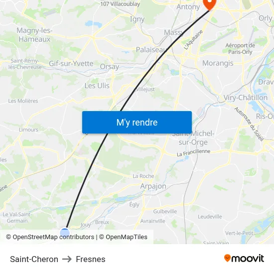 Saint-Cheron to Fresnes map