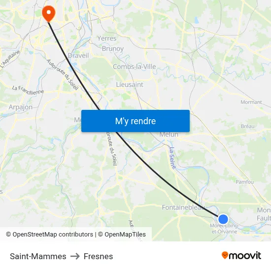 Saint-Mammes to Fresnes map