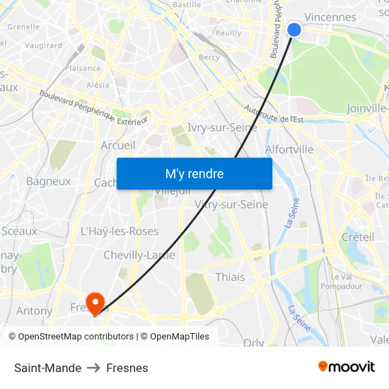 Saint-Mande to Fresnes map